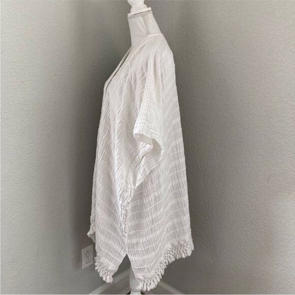 Aerie Womens White Crochet Fringe Hem Open Front Kimono Cover Up Cardigan OS - Picture 2 of 7